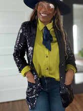 Load image into Gallery viewer, Tuxedo Sequin Blazer - Midnight Blue
