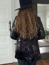 Load image into Gallery viewer, Tuxedo Sequin Blazer - Midnight Blue