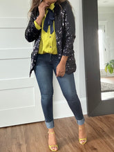 Load image into Gallery viewer, Tuxedo Sequin Blazer - Midnight Blue