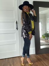 Load image into Gallery viewer, Tuxedo Sequin Blazer - Midnight Blue