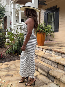 Pencil Belt Striped Skirt Set
