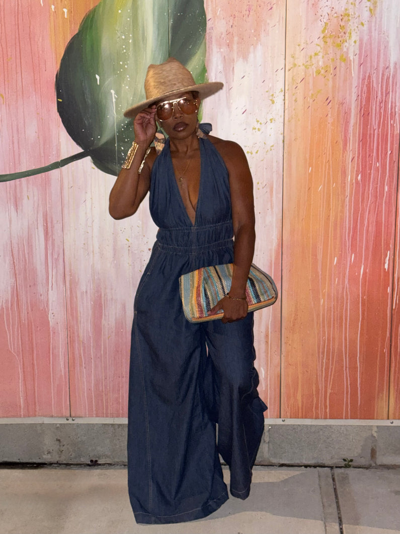 Denim Halter Palazzo Jumper