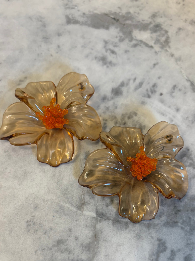 Acrylic Flower Earrings - Brown