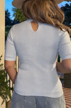 Load image into Gallery viewer, Ribbon Neck Tie Knit Top - Ice Blue