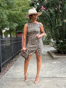 Leopard Denim Asymmetric Mini
