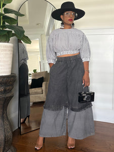 Contrast Cropped Denim Pant - Grey