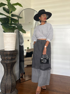 Contrast Cropped Denim Pant - Grey