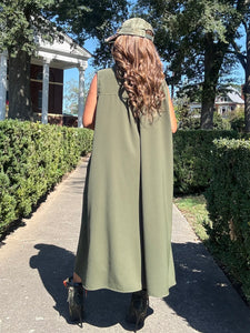 Cut Out Design Shirt Dress - Olive