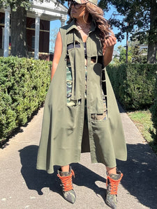 Cut Out Design Shirt Dress - Olive