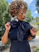 Load image into Gallery viewer, Ribbon Neck Tie Knit Top - Black