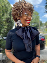 Load image into Gallery viewer, Ribbon Neck Tie Knit Top - Black