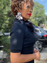 Load image into Gallery viewer, Ribbon Neck Tie Knit Top - Black