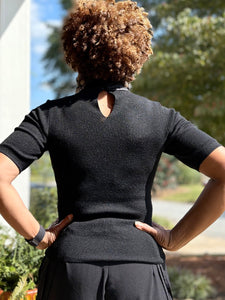 Ribbon Neck Tie Knit Top - Black