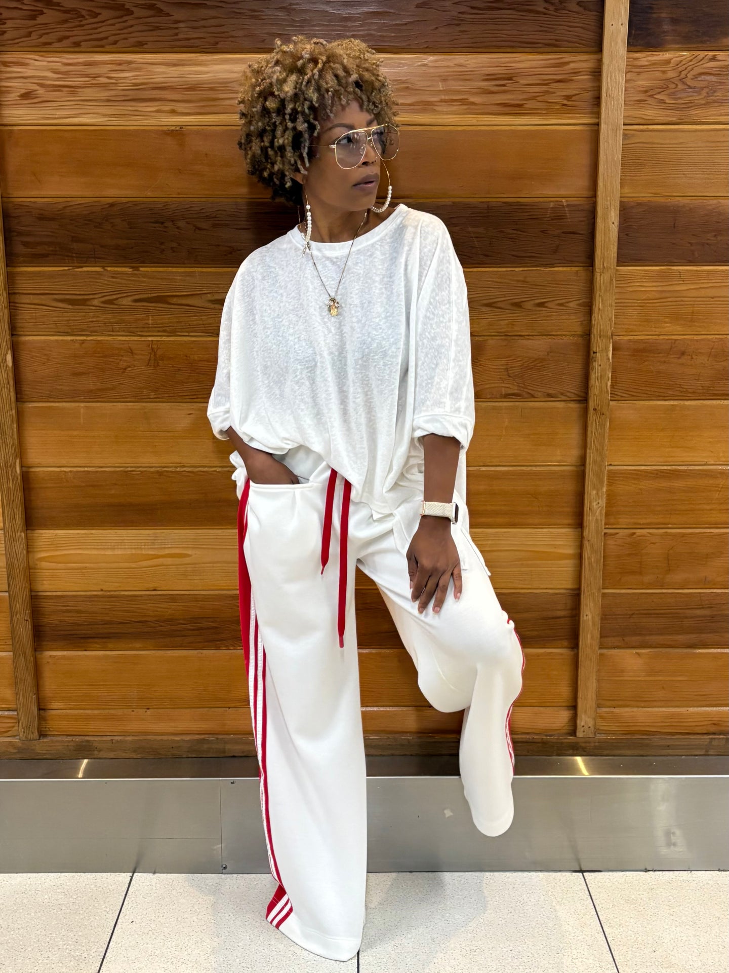 Creamy Racer Striped Pant