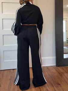 Racer Stripe Palazzo Jogger Set - Black (PREORDER)