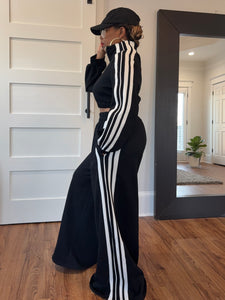 Racer Stripe Palazzo Jogger Set - Black (PREORDER)