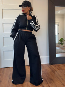 Racer Stripe Palazzo Jogger Set - Black (PREORDER)