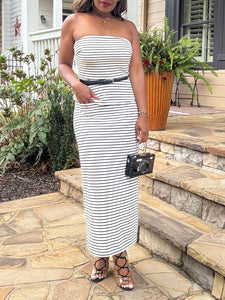 Pencil Belt Striped Skirt Set
