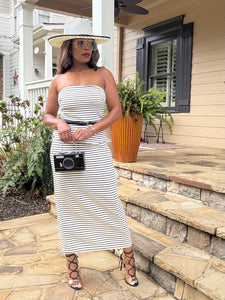 Pencil Belt Striped Skirt Set