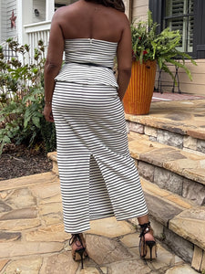 Pencil Belt Striped Skirt Set