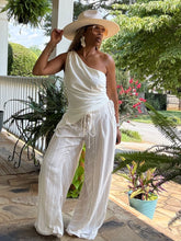 Load image into Gallery viewer, Linen Drawstring One Shoulder Top