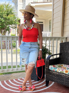 Distressed Mid Waist Bermuda