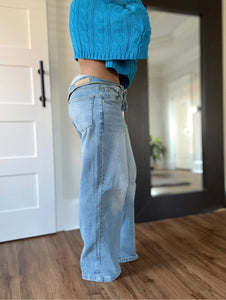 Asymmetric Fold Over Waist Jeans