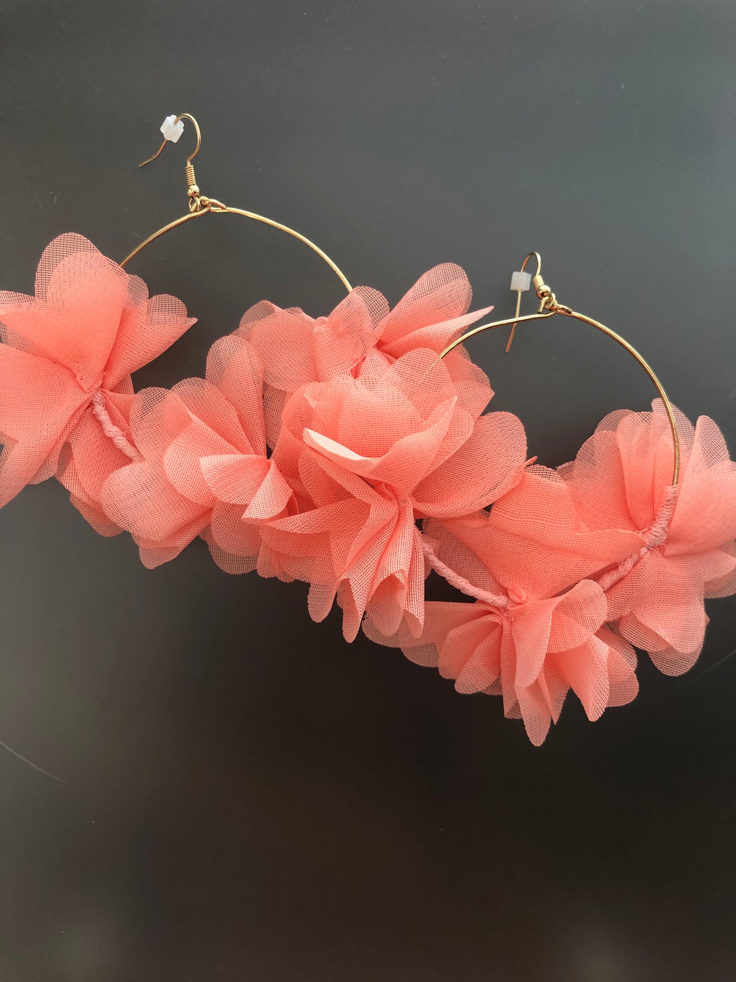 Fabric Petal Earrings - Peachy Coral