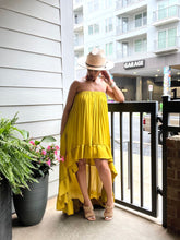 Load image into Gallery viewer, Strapless Shirred Dress - Chartreuse