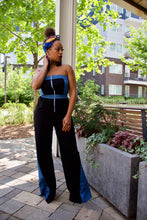 Load image into Gallery viewer, Strapless Denim Colorblock Jumpsuit