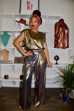 Load image into Gallery viewer, Metallic Color Block Palazzo Pant  - Gold &amp; Silver