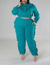 Load image into Gallery viewer, Curvy Long Sleeve Ruffle Jogger Set - Tropic (1X-3X)