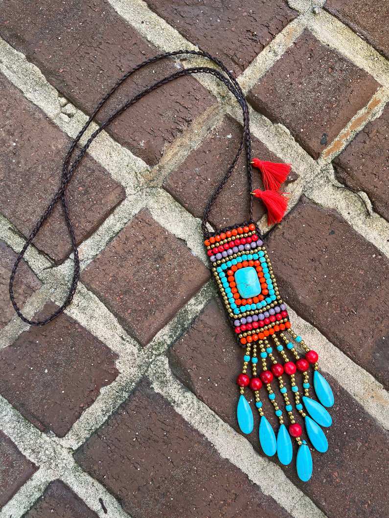 Tribal Long Beaded Tassel Necklace