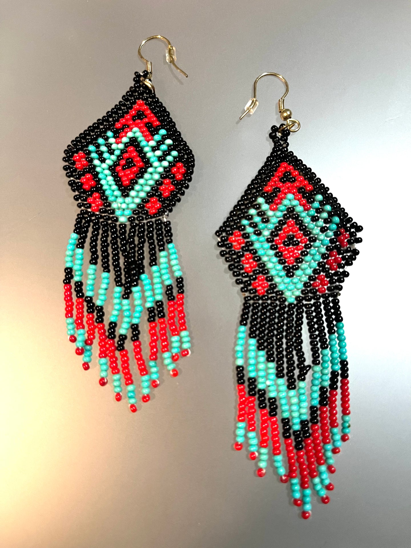 Beaded Aztec Triangle Earrings