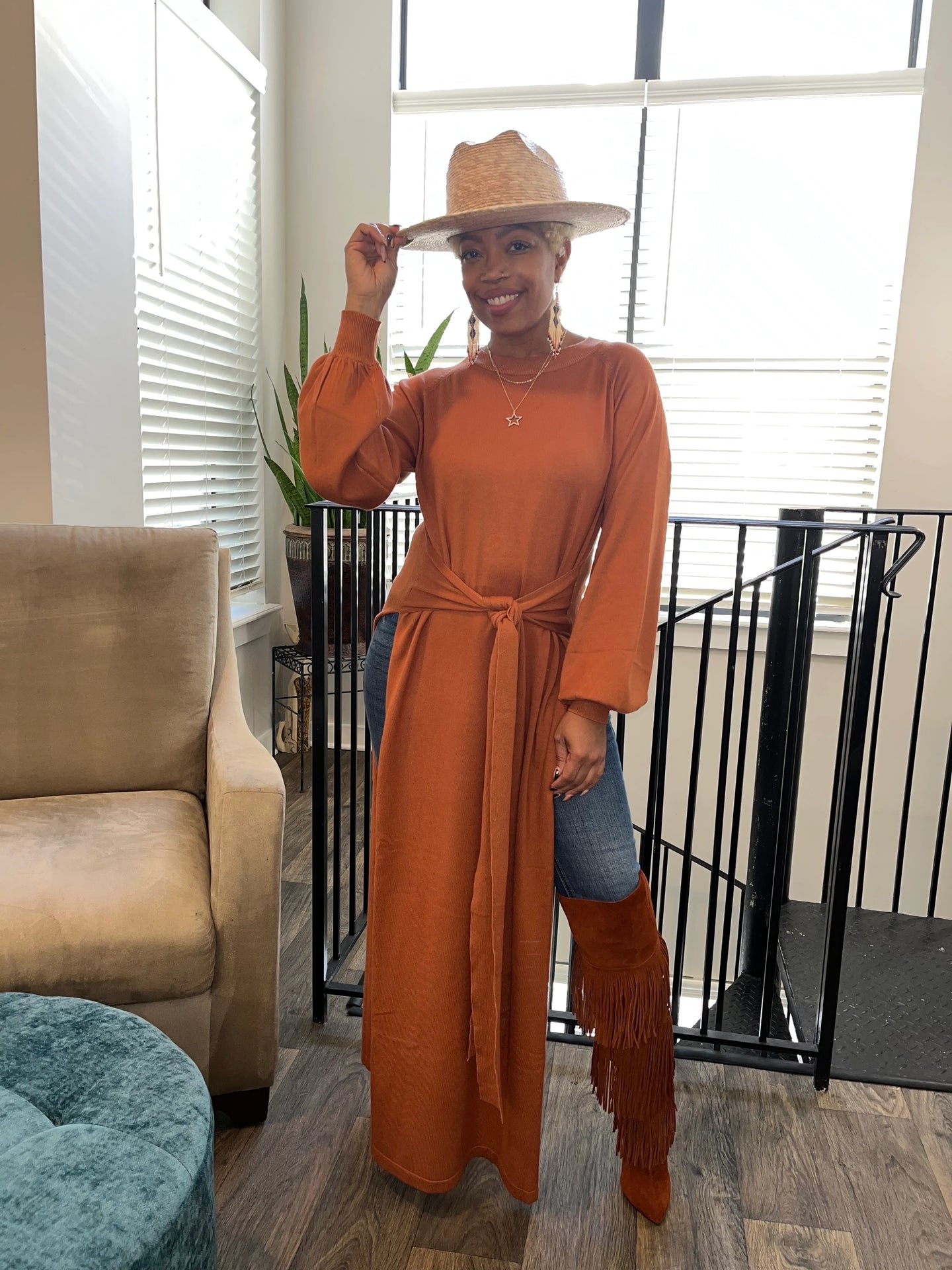 Maxi Split Side Tie Top - Amber