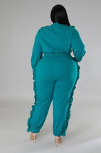 Load image into Gallery viewer, Curvy Long Sleeve Ruffle Jogger Set - Tropic (1X-3X)